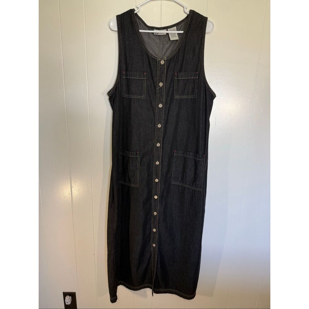 vtg y2k Faded Glory denim button-front patch pocket cotton dress XL
